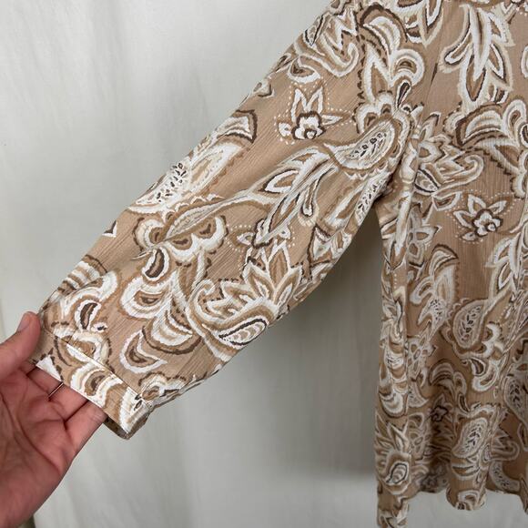 Appleseed's Petities Womens Top XL Beige‎ Paisley Floral Boho Coastal Blouse - Picture 5 of 10